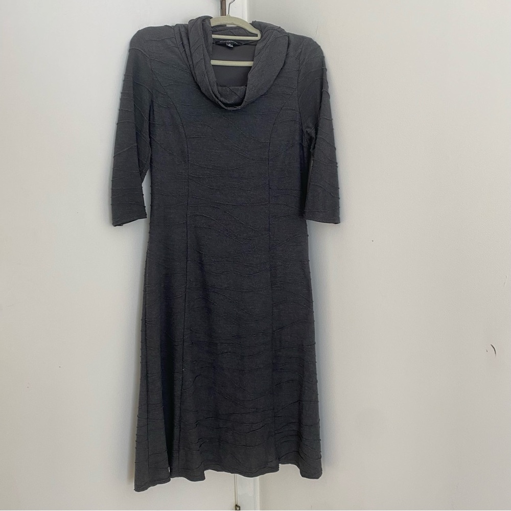 Charcoal Gray Women's Ribbed A-line Dress Cowl Neck Fully Lined Artsy Travel
